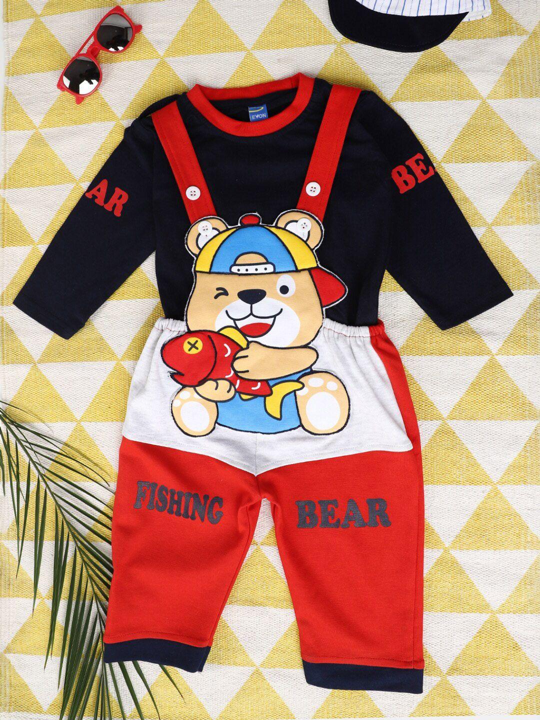 vmart infants printed knit dungaree and t-shirt