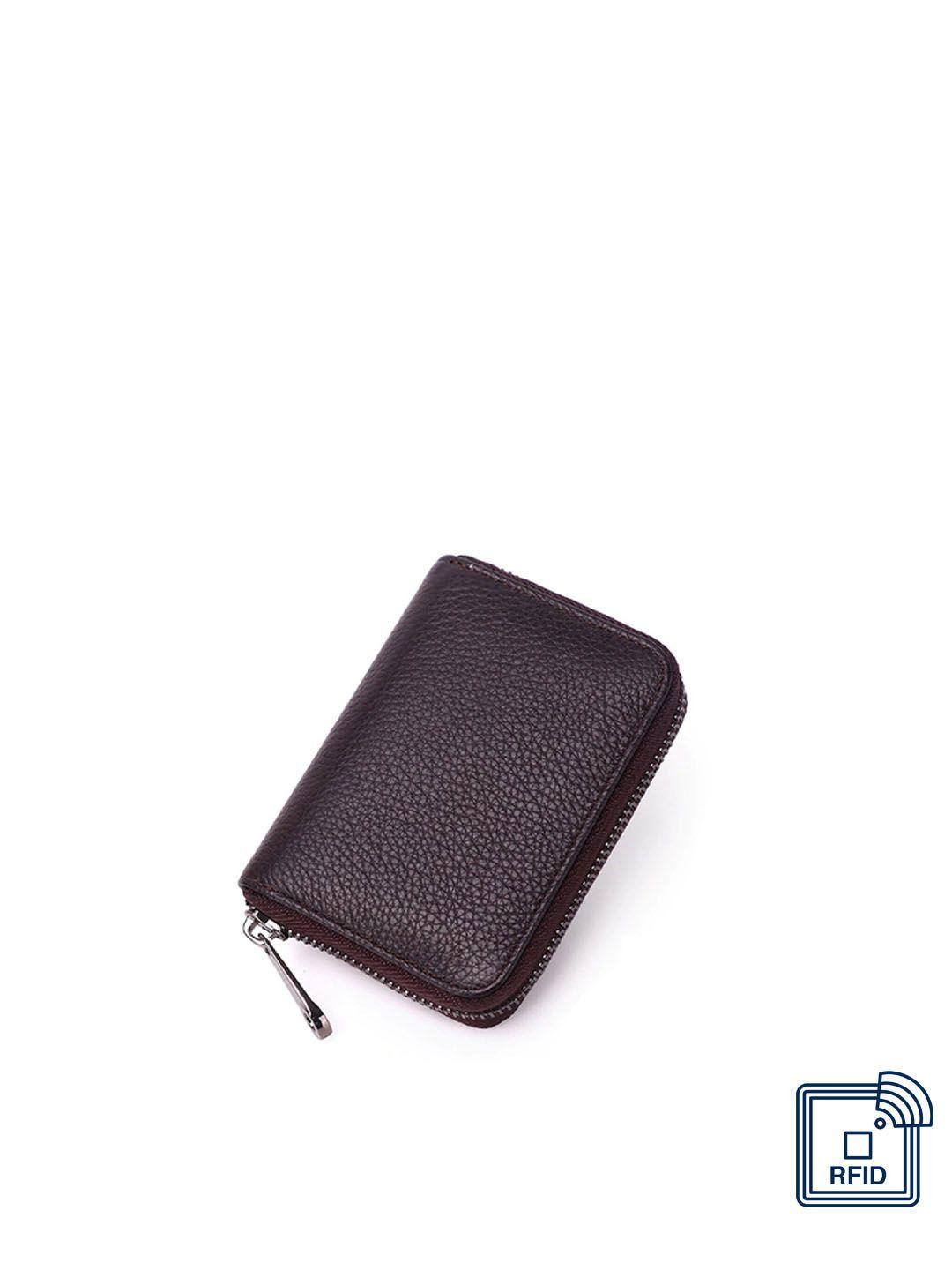 vogard unisex brown solid pu card holder with zipper & rfid