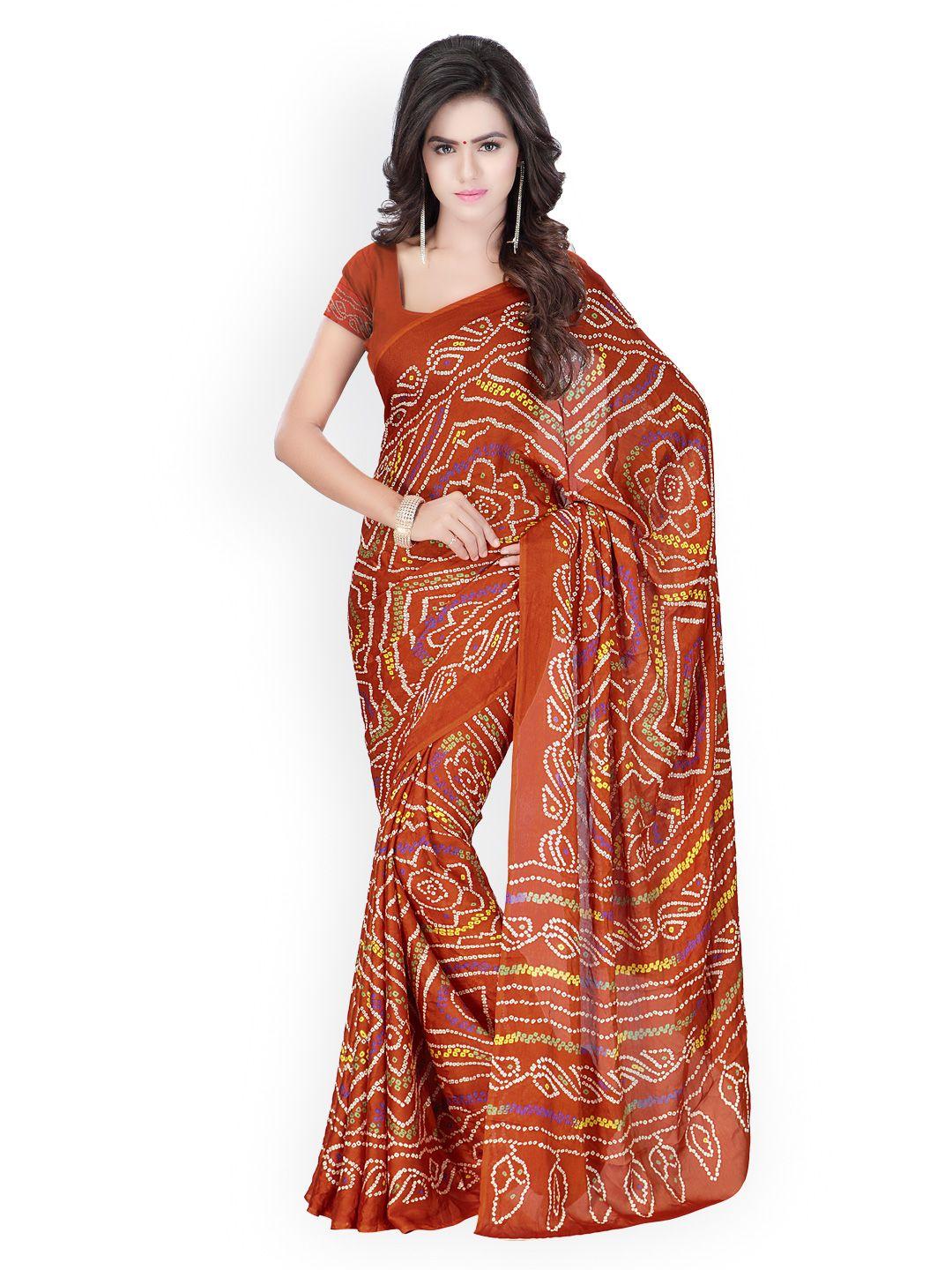 vogue era brown crepe printed saree