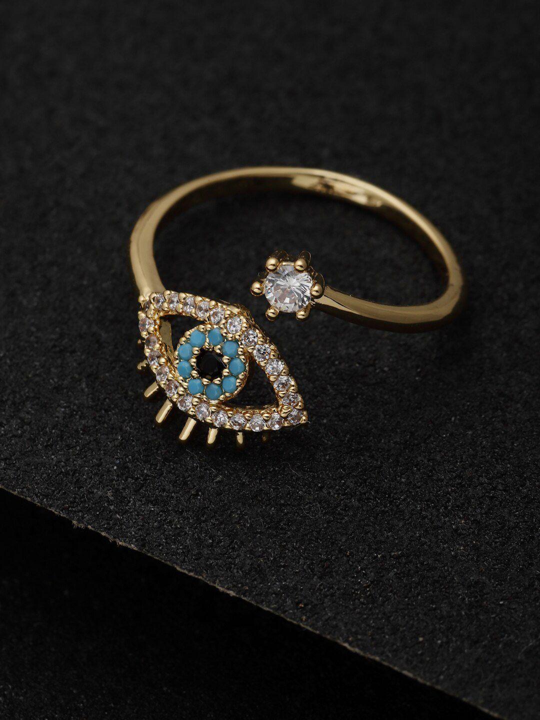 vogue panash gold-plated ad studded evil eye adjustable finger ring