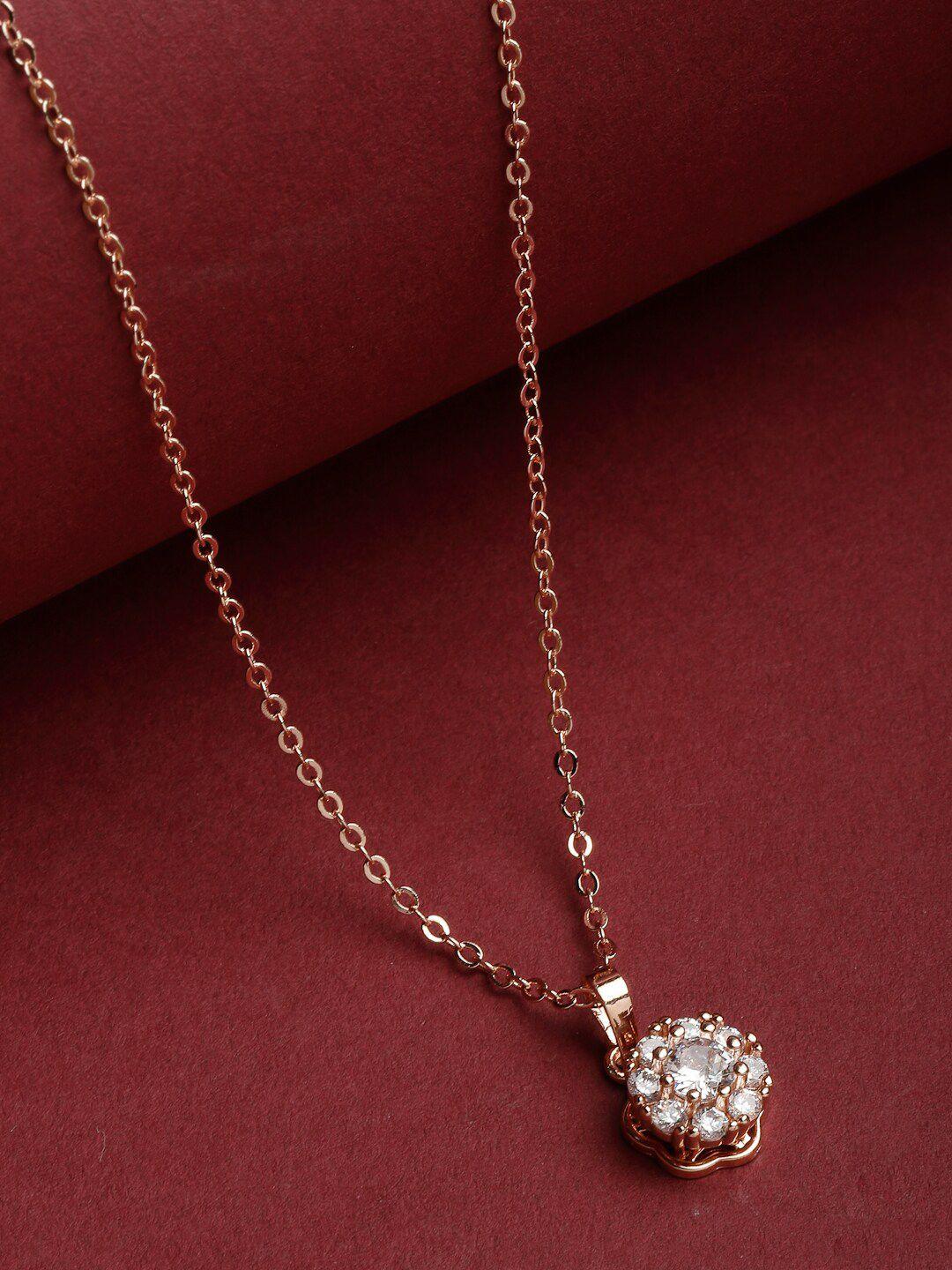 vogue panash rose gold-plated cz-studded circular-charm pendant with chain