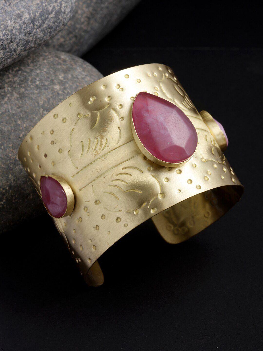 vogue panash women gold-toned & violet brass gold-plated cuff bracelet