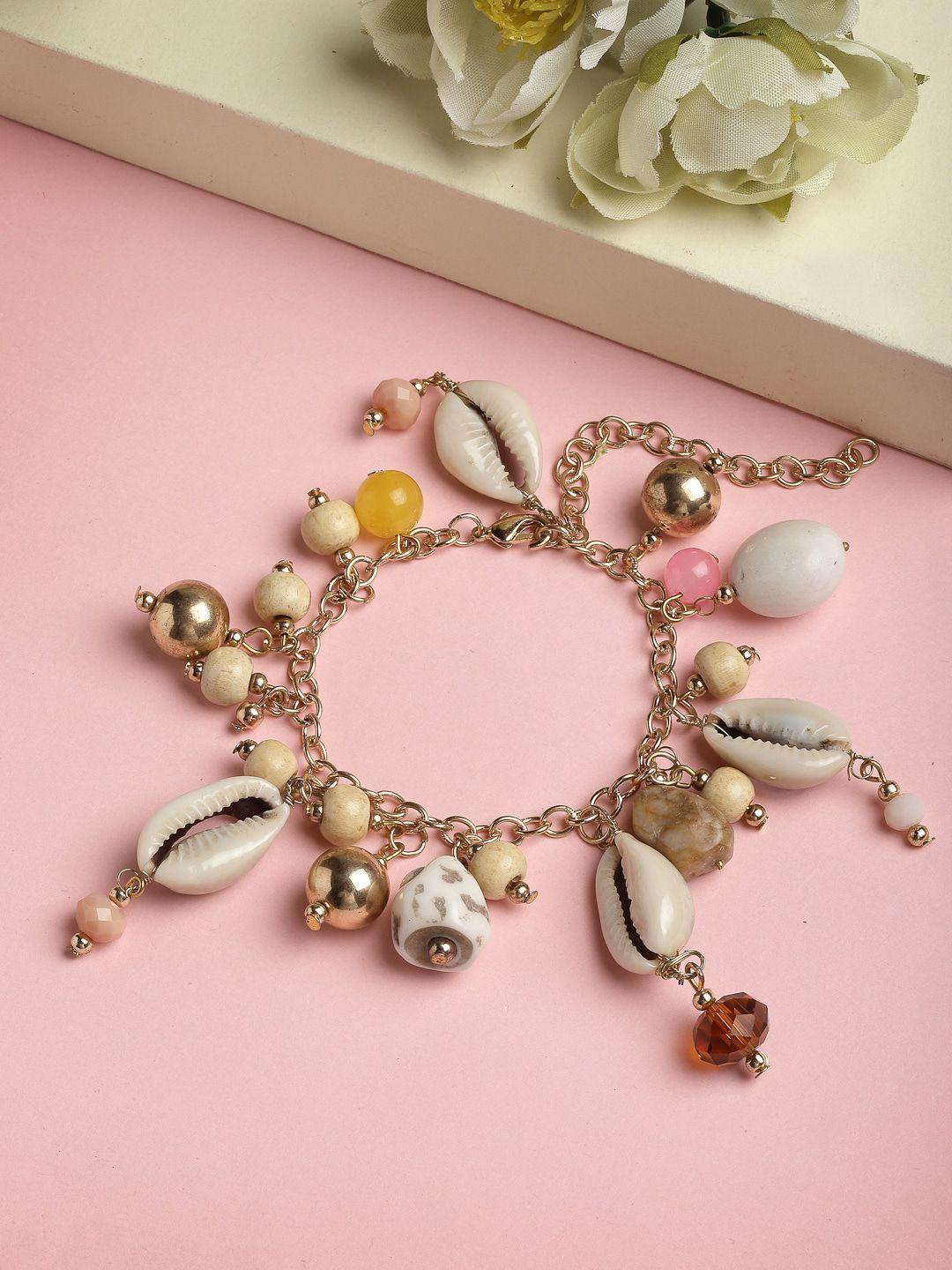 vogue panash women gold-toned & white brass pearls gold-plated charm bracelet