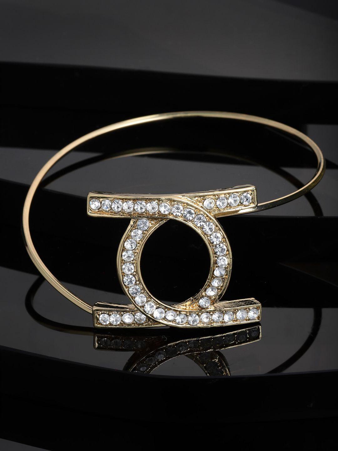 vogue panash women white & gold-plated cz stone-studded kada bracelet