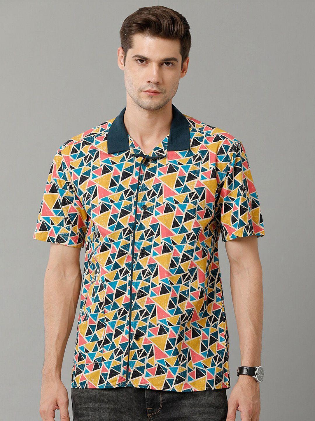 voi jeans geometric printed cutaway collar short sleeves cotton casual shirt