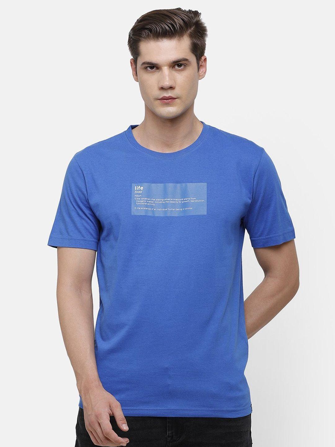 voi jeans men blue printed round neck pure cotton t-shirt