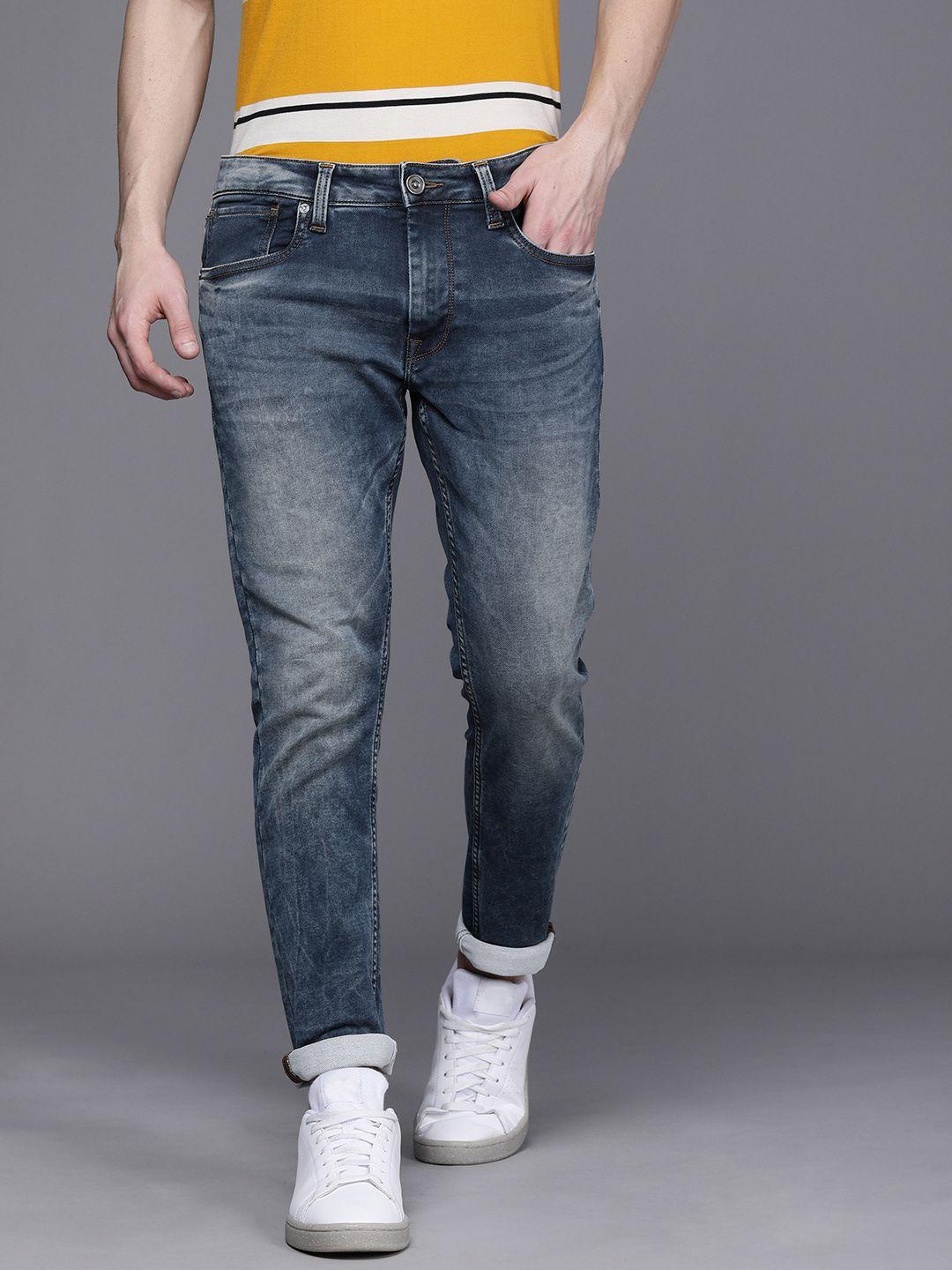 voi jeans men blue skinny fit light fade stretchable jeans