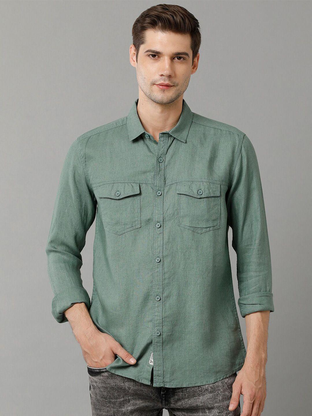 voi jeans men green slim fit opaque casual shirt