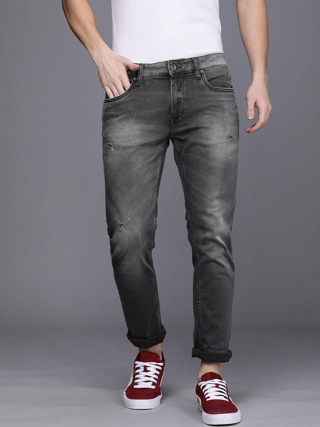 voi jeans men grey skinny fit low distress light fade stretchable jeans