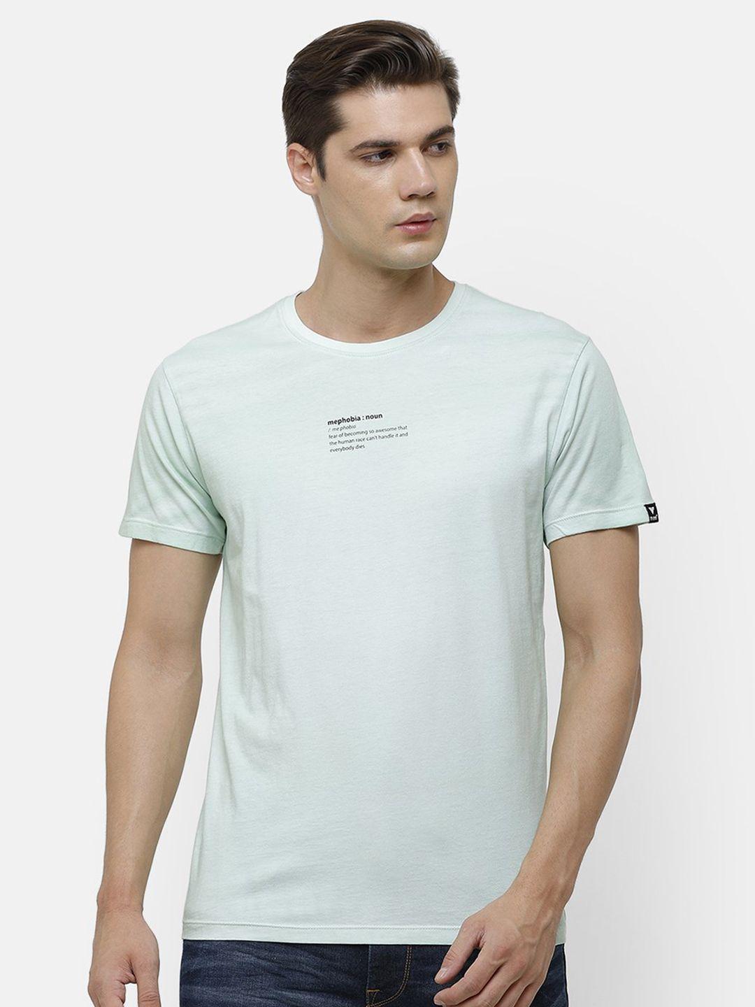 voi jeans men sea green solid round neck pure cotton t-shirt