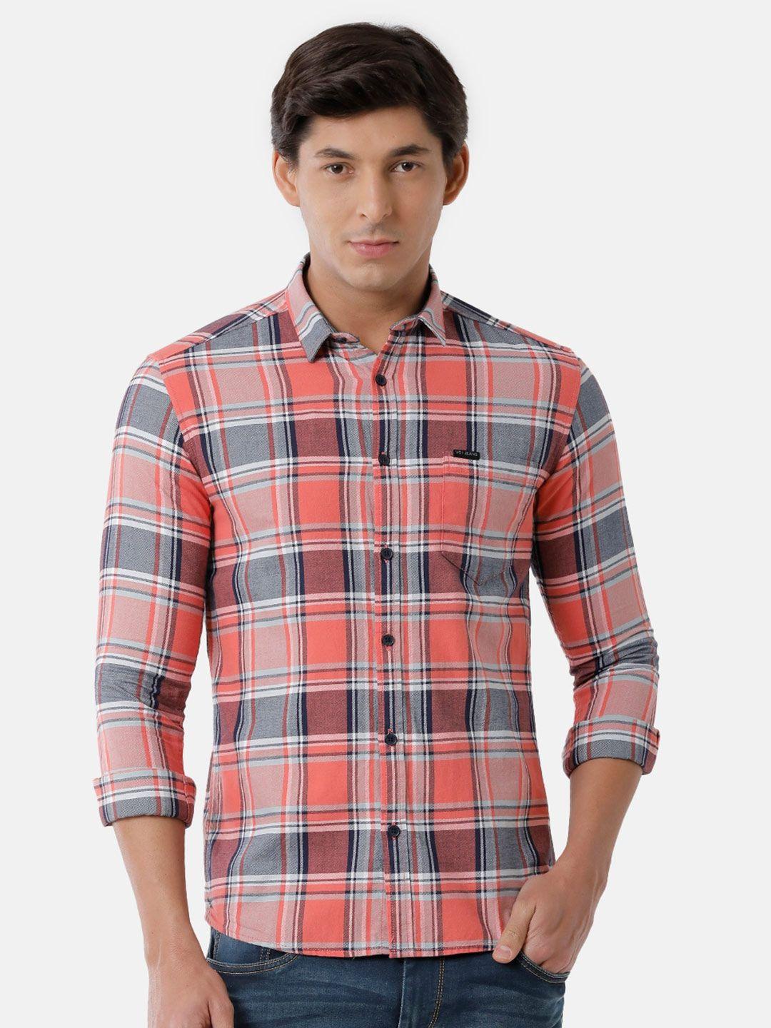 voi jeans men tartan checks cotton casual shirt