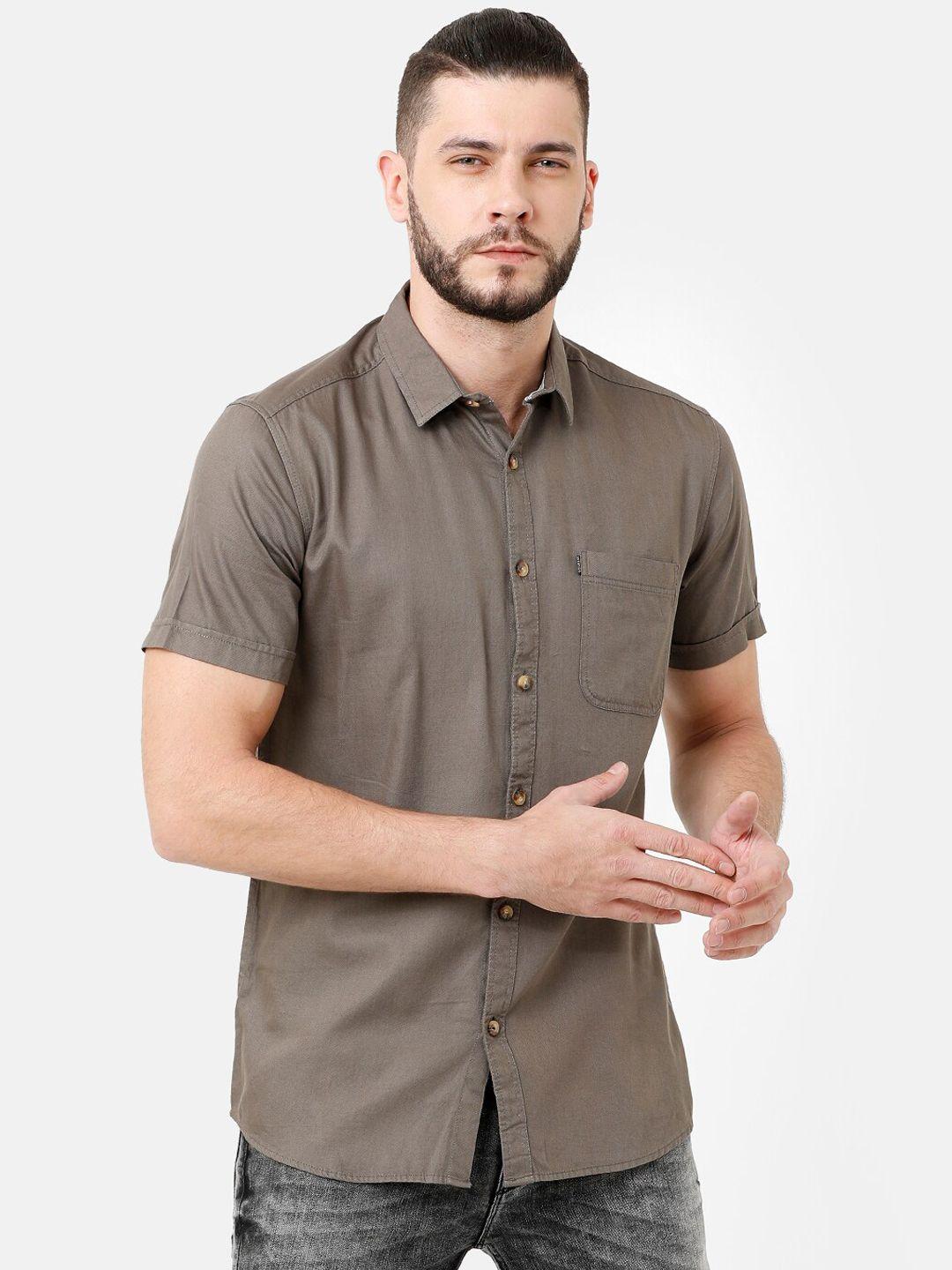 voi jeans men taupe slim fit solid casual shirt