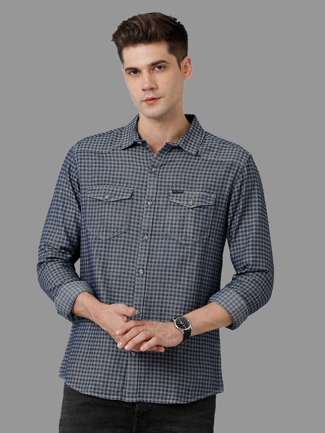 voi jeans men white classic slim fit opaque checked casual shirt