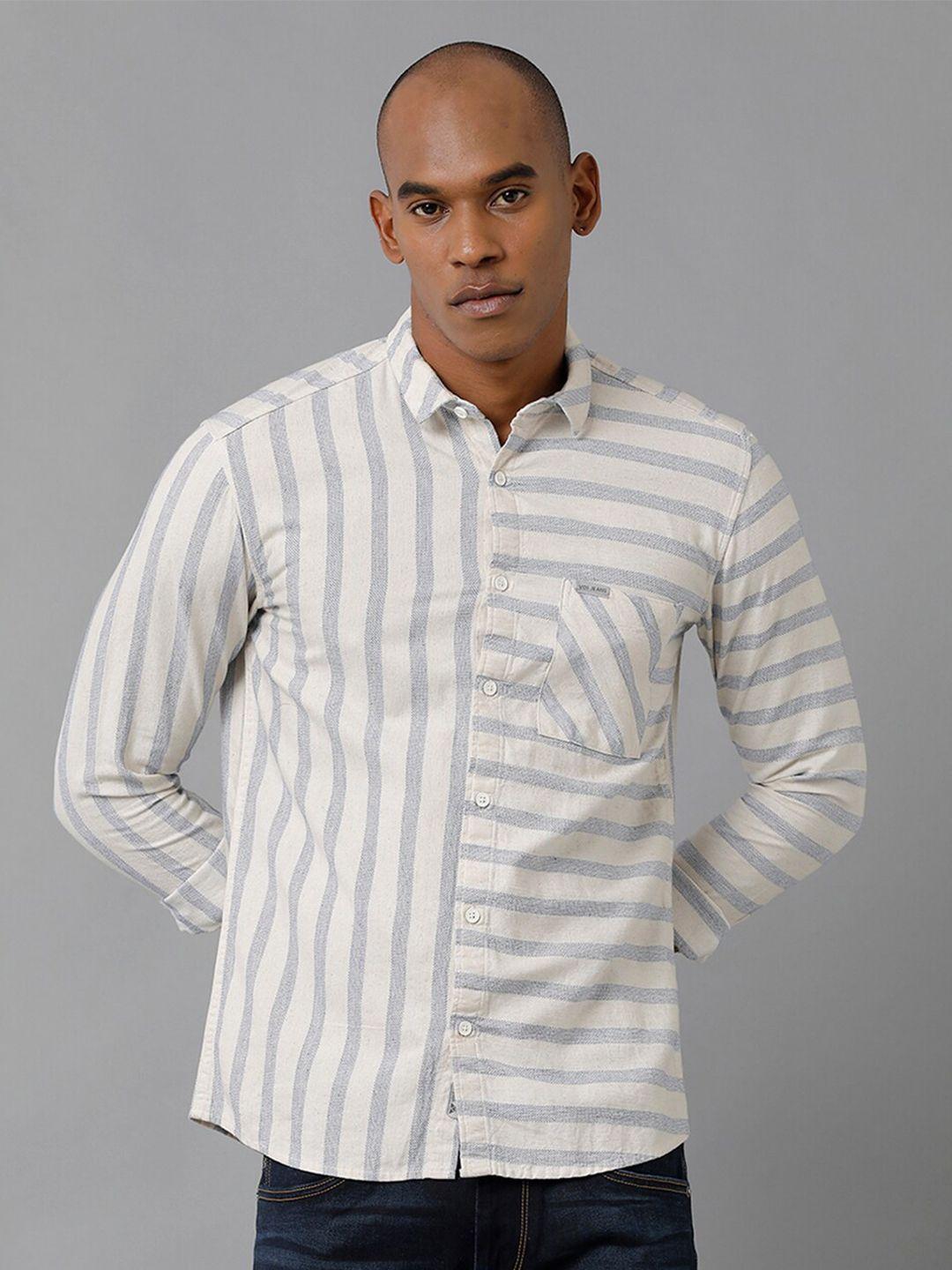 voi jeans slim fit striped pure cotton casual shirt