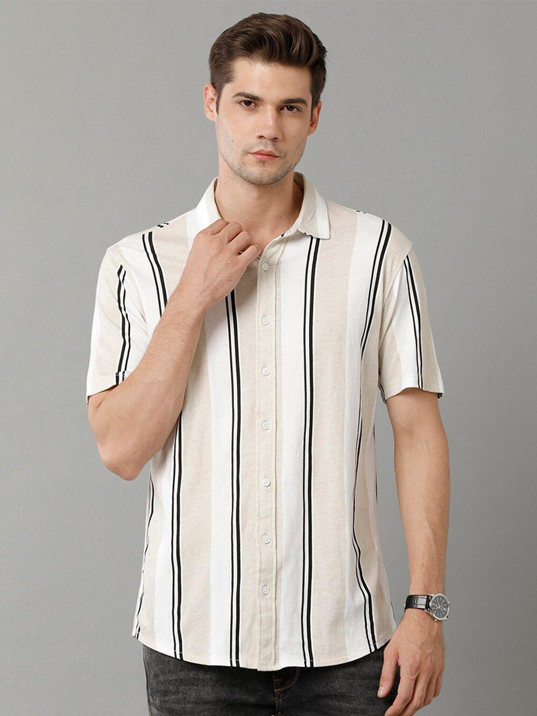 voi jeans slim fit striped pure cotton casual shirt