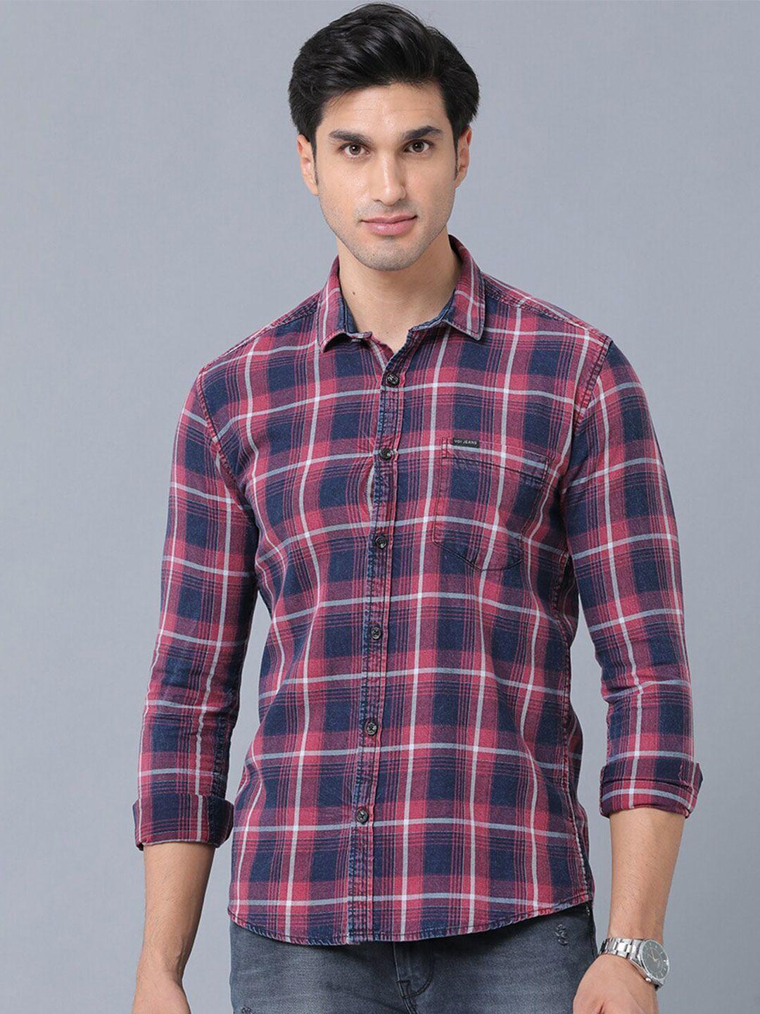 voi jeans slim fit tartan checks checked casual shirt