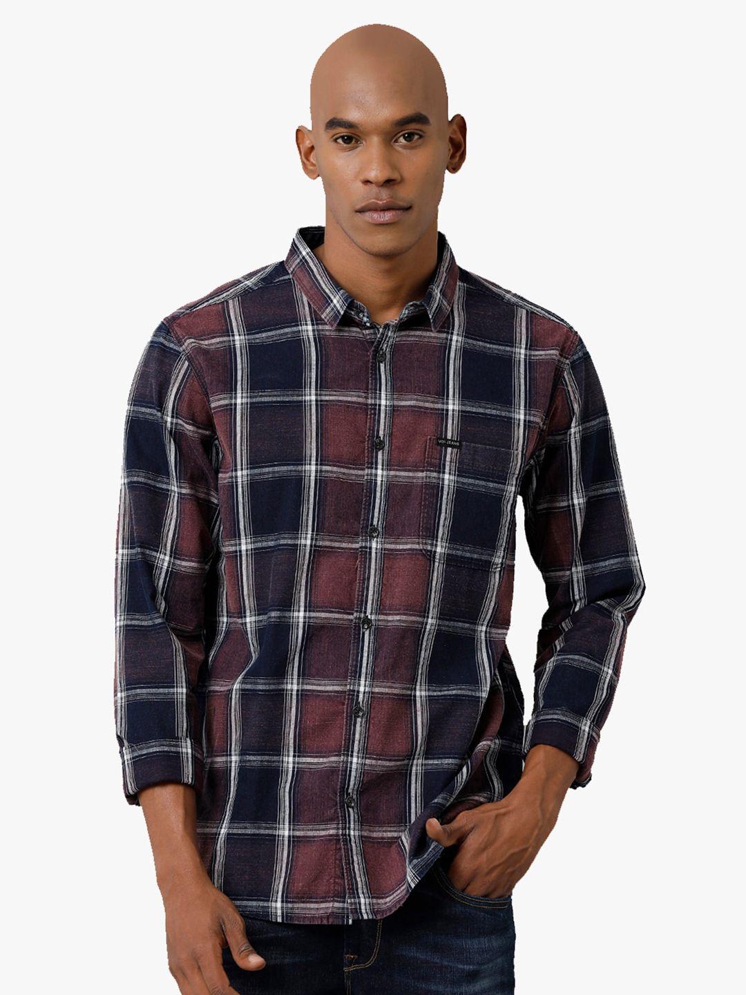 voi jeans slim fit tartan checks checked pure cotton casual shirt