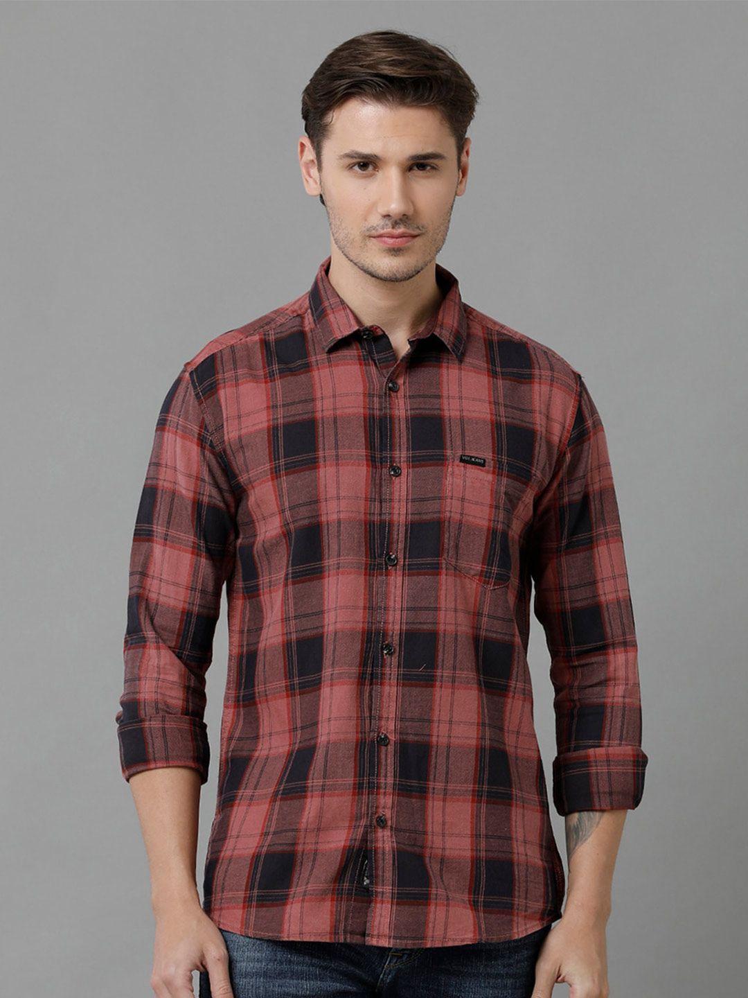 voi jeans tartan checks pure cotton slim fit casual shirt