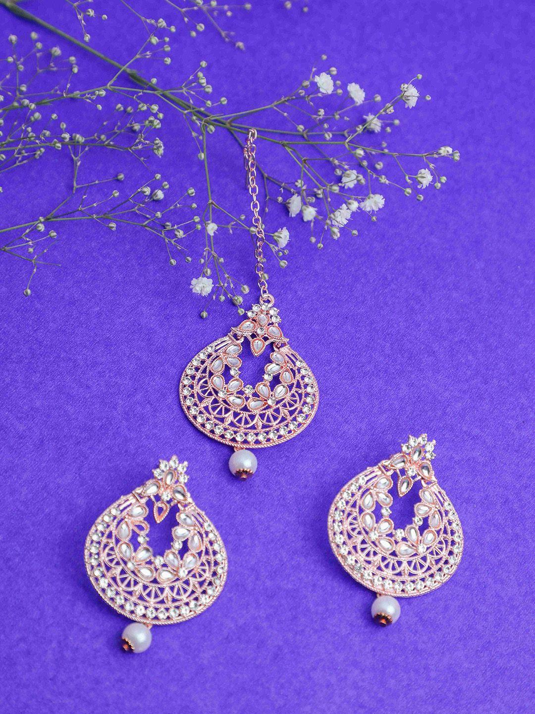 voj gold-plated pearls & stone-studded jewellery set