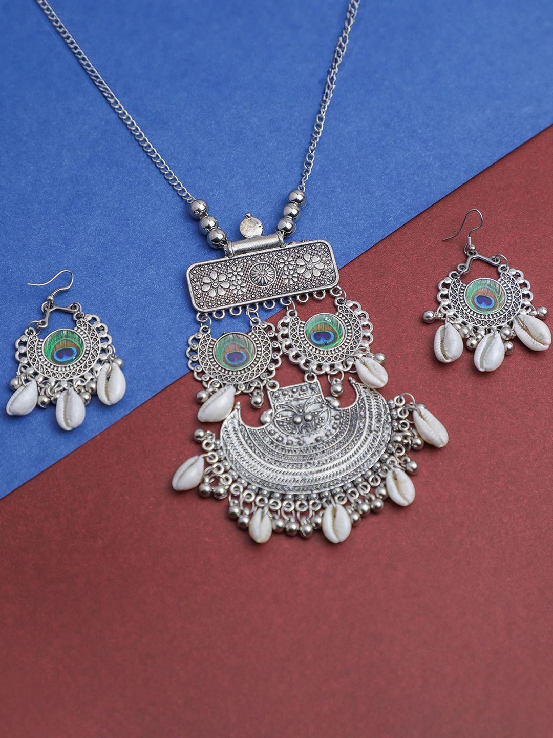 voj silver-plated oxidised  jewellery set