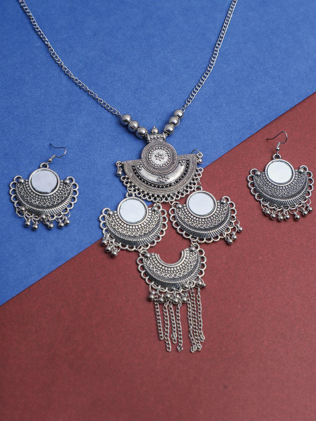 voj silver-plated oxidised jewellery set