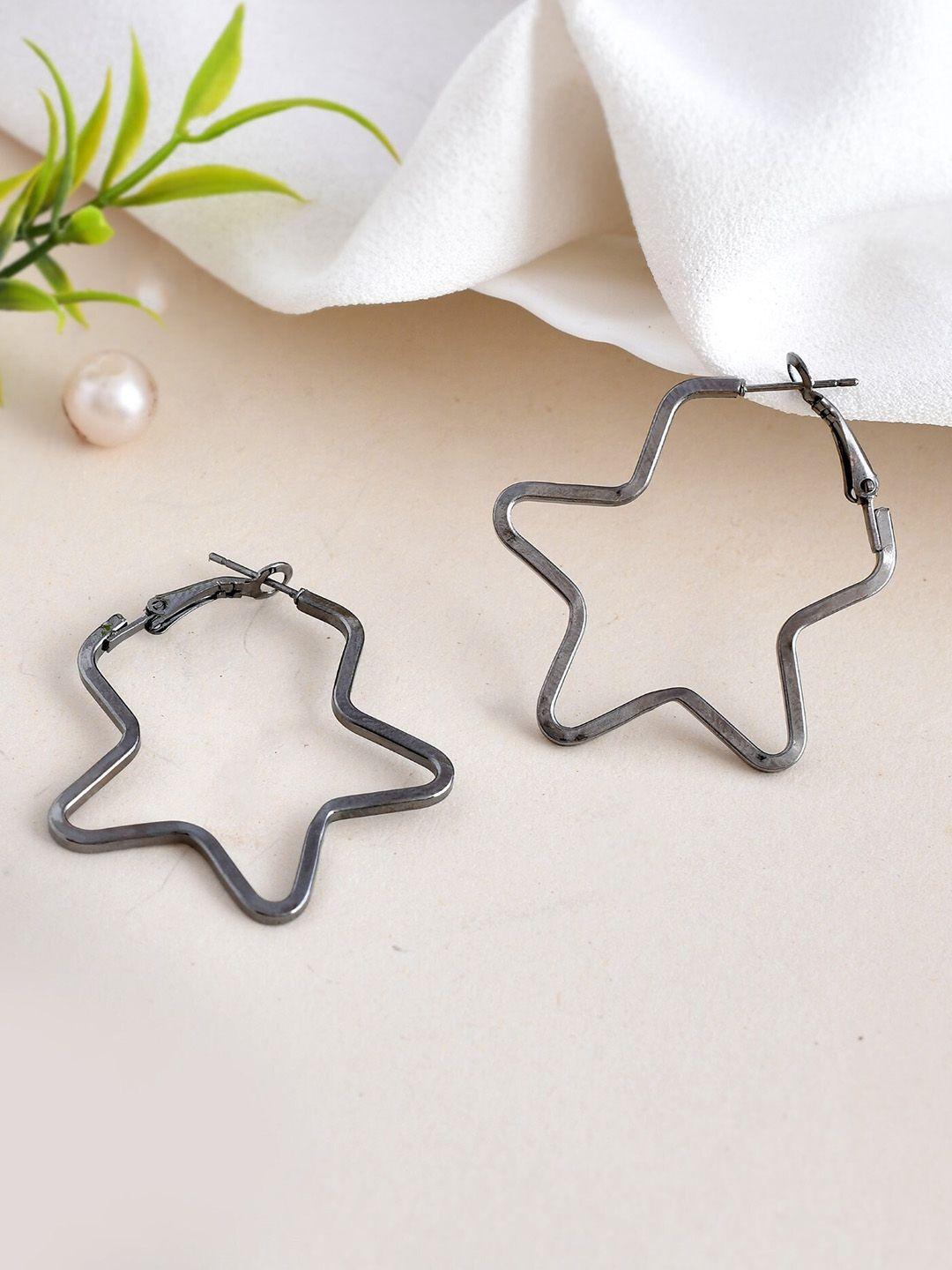 voj rhodium plated star shaped hoop earrings