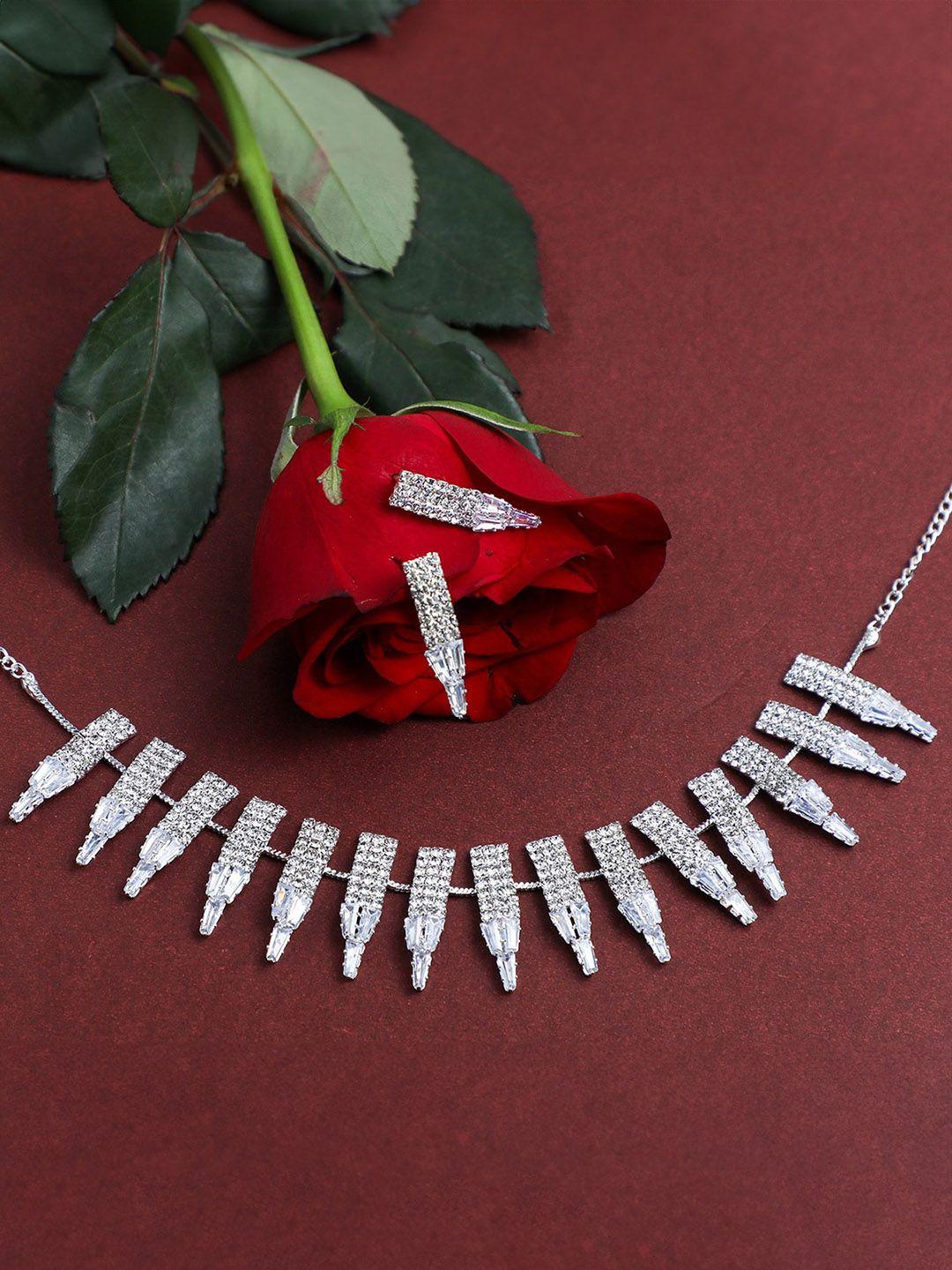 voj silver-plated stone studded jewellery set