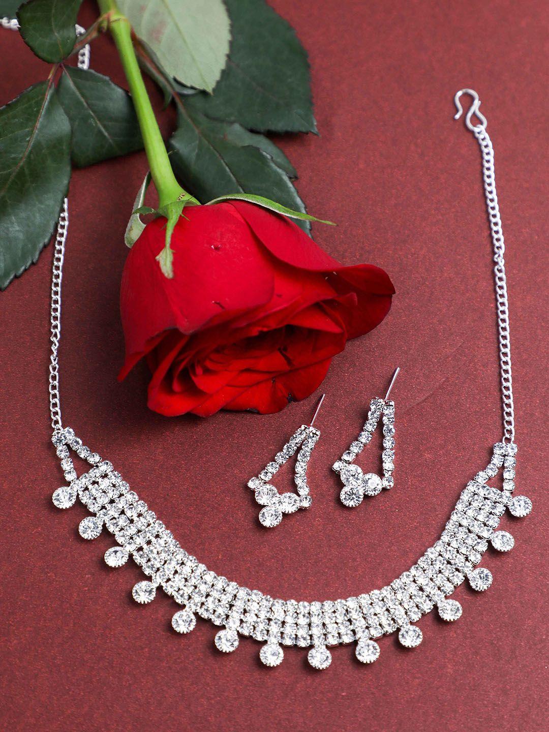 voj silver-plated stones studded jewellery set