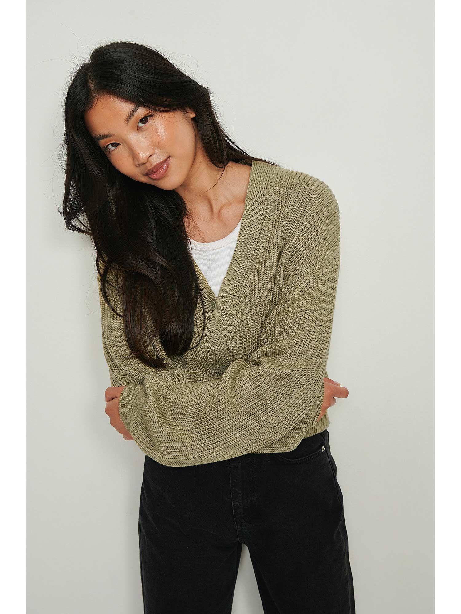 volume sleeve buttoned cardigan - khaki