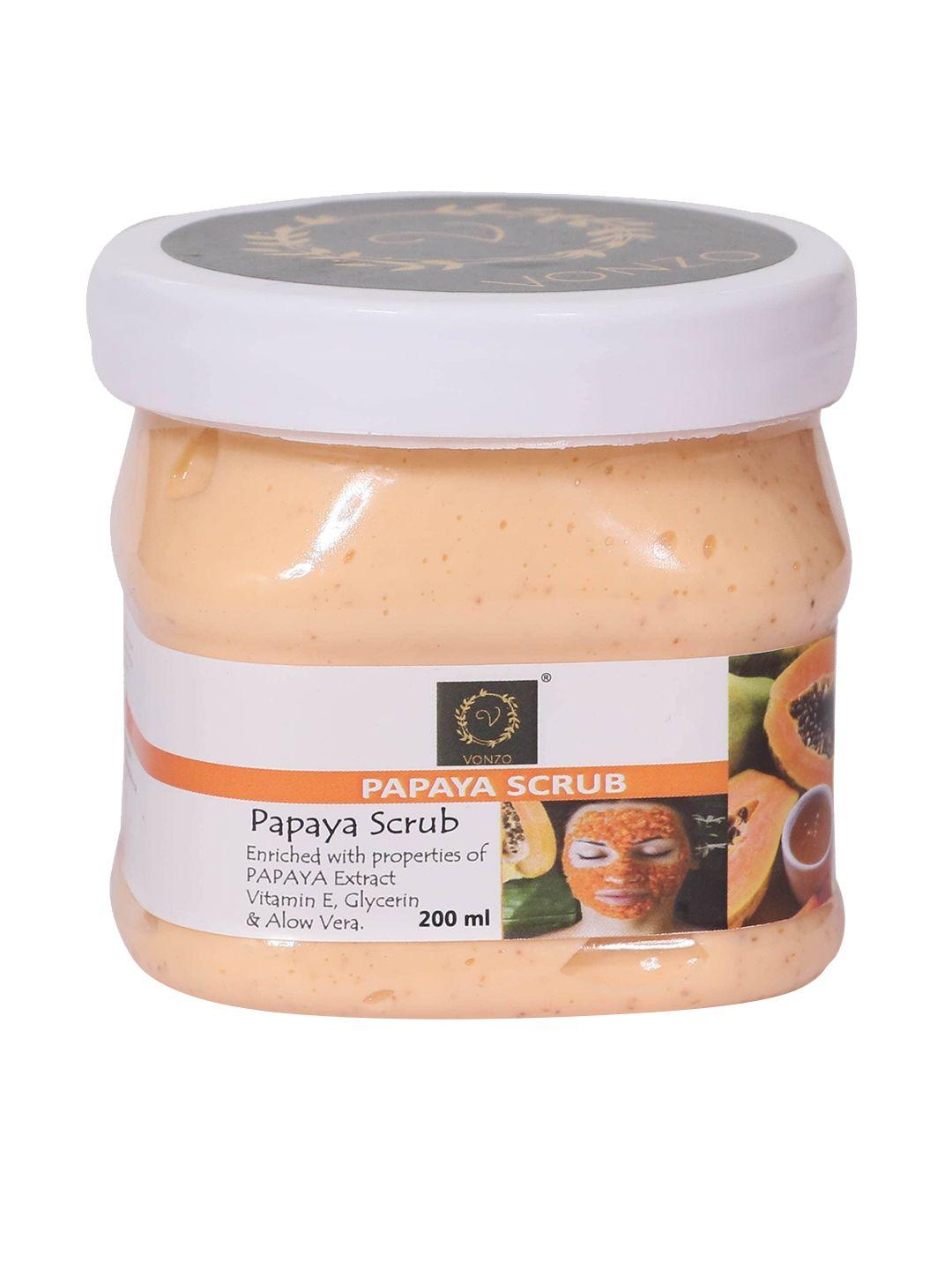 vonzo paraben free papaya face & body scrub with vitamin e & glycerin - 200 ml