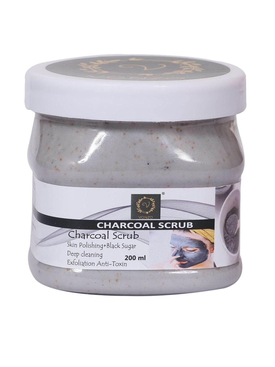 vonzo charcoal face & body scrub for skin polishing - 200 ml