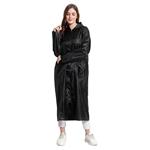 vordvigo women's solid rain coat/overcoat with hoods and side pockets, 100% waterproof raincoat, size-free, color-black