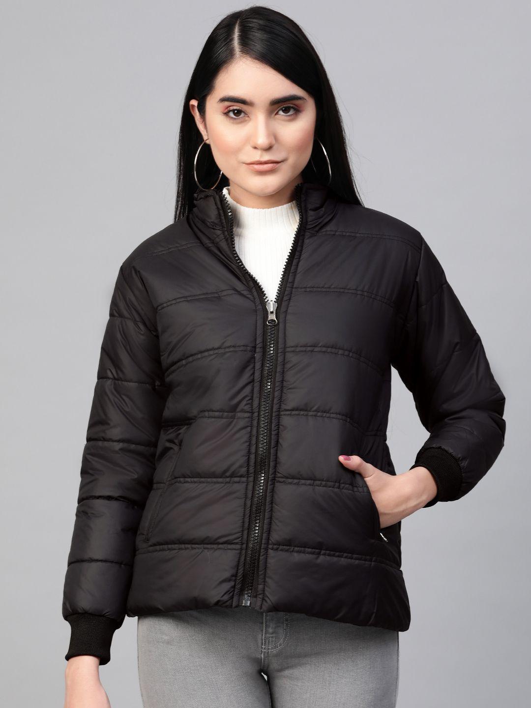 voxati women black solid padded jacket