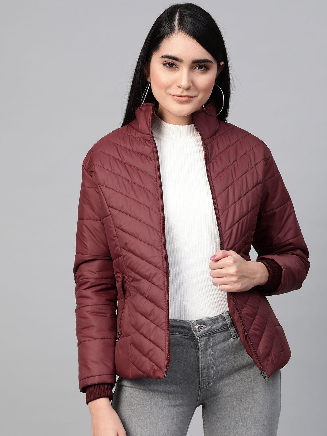 voxati women maroon solid padded jacket