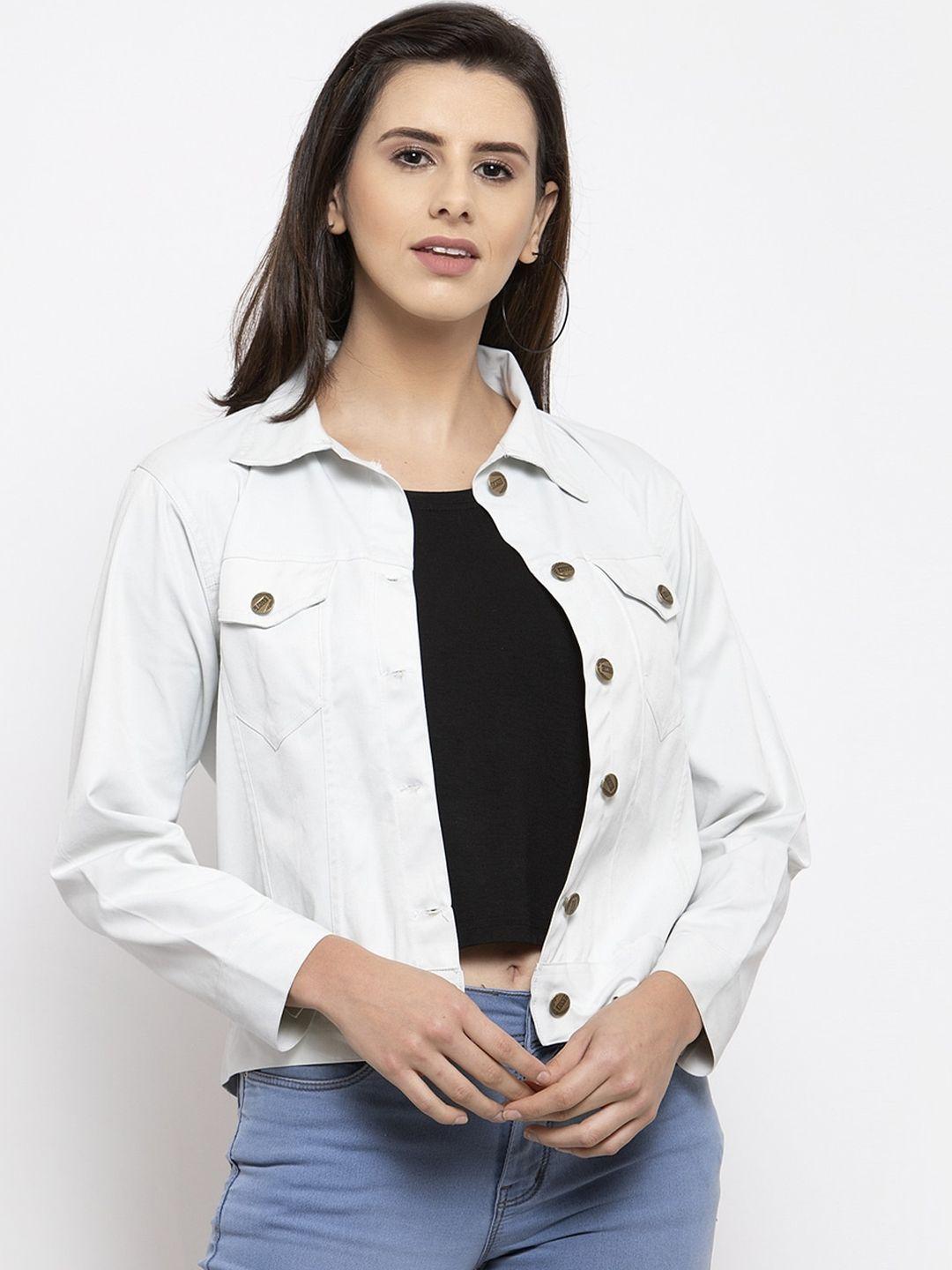 voxati women off-white solid denim jacket
