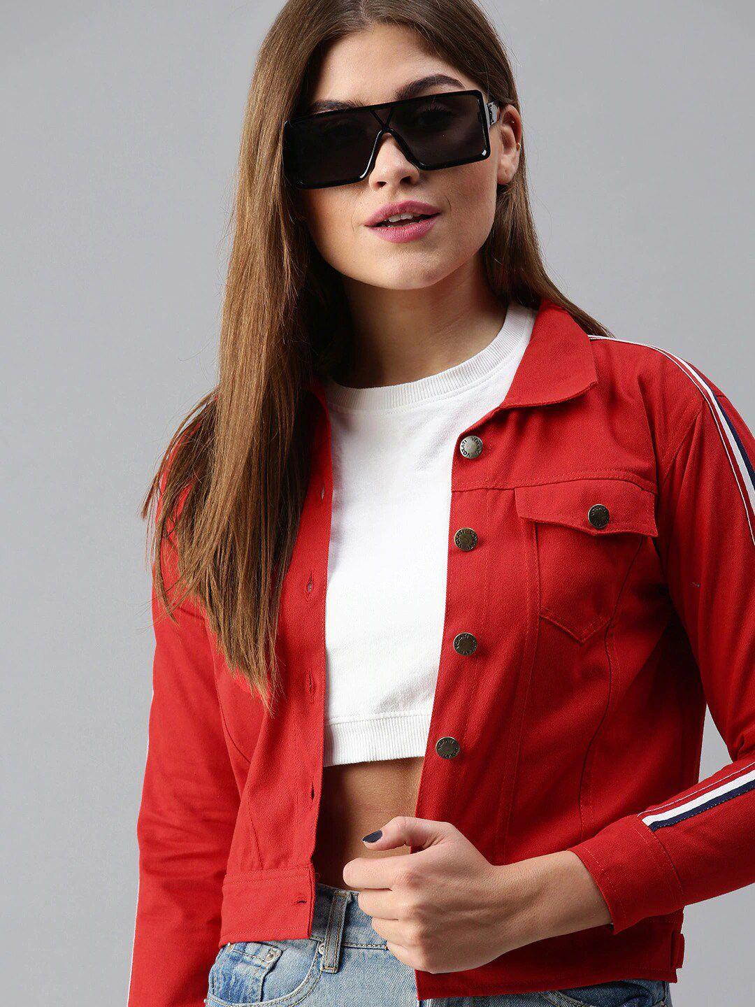 voxati women red crop tailored jacket