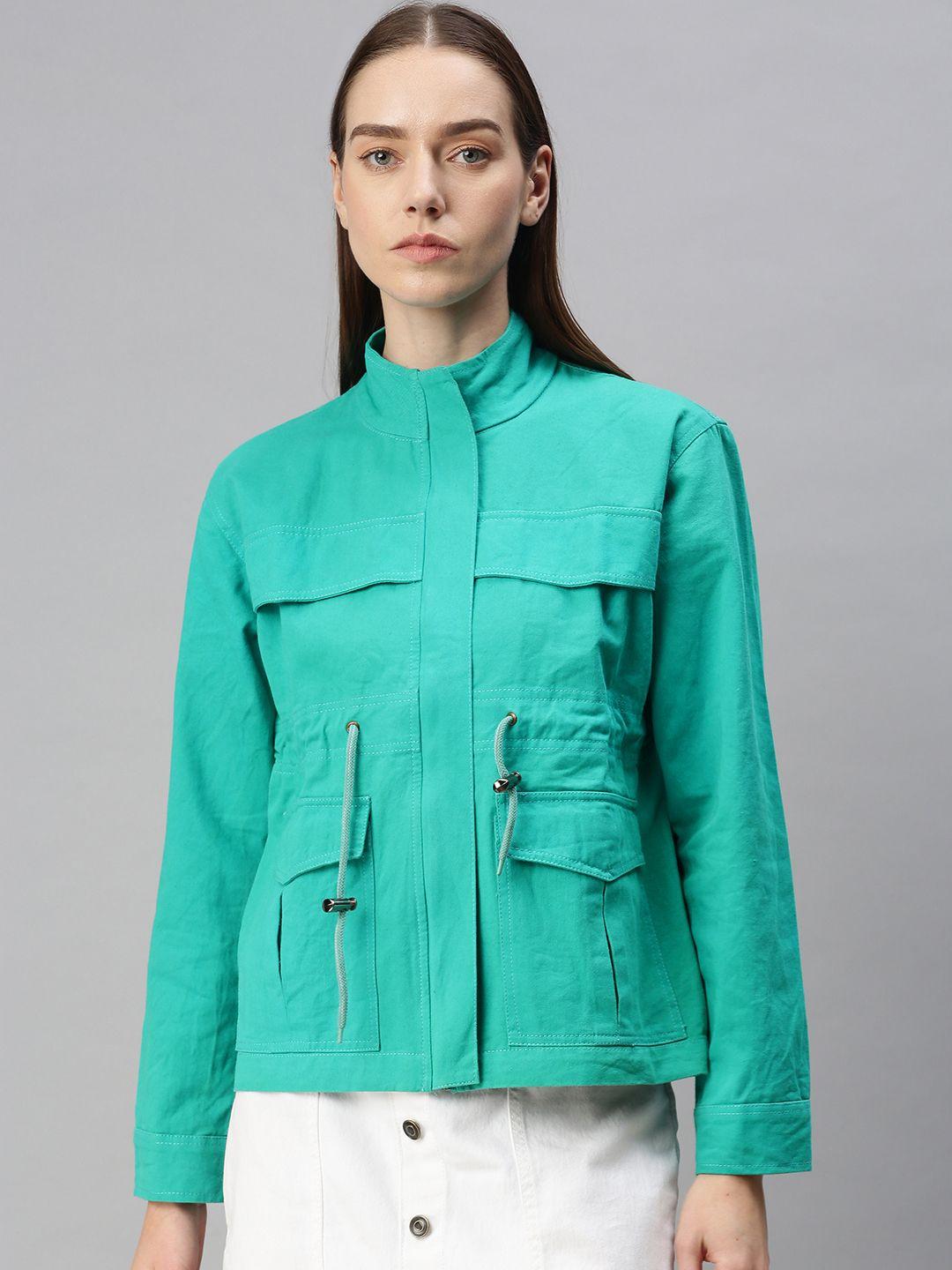 voxati women sea green denim jacket