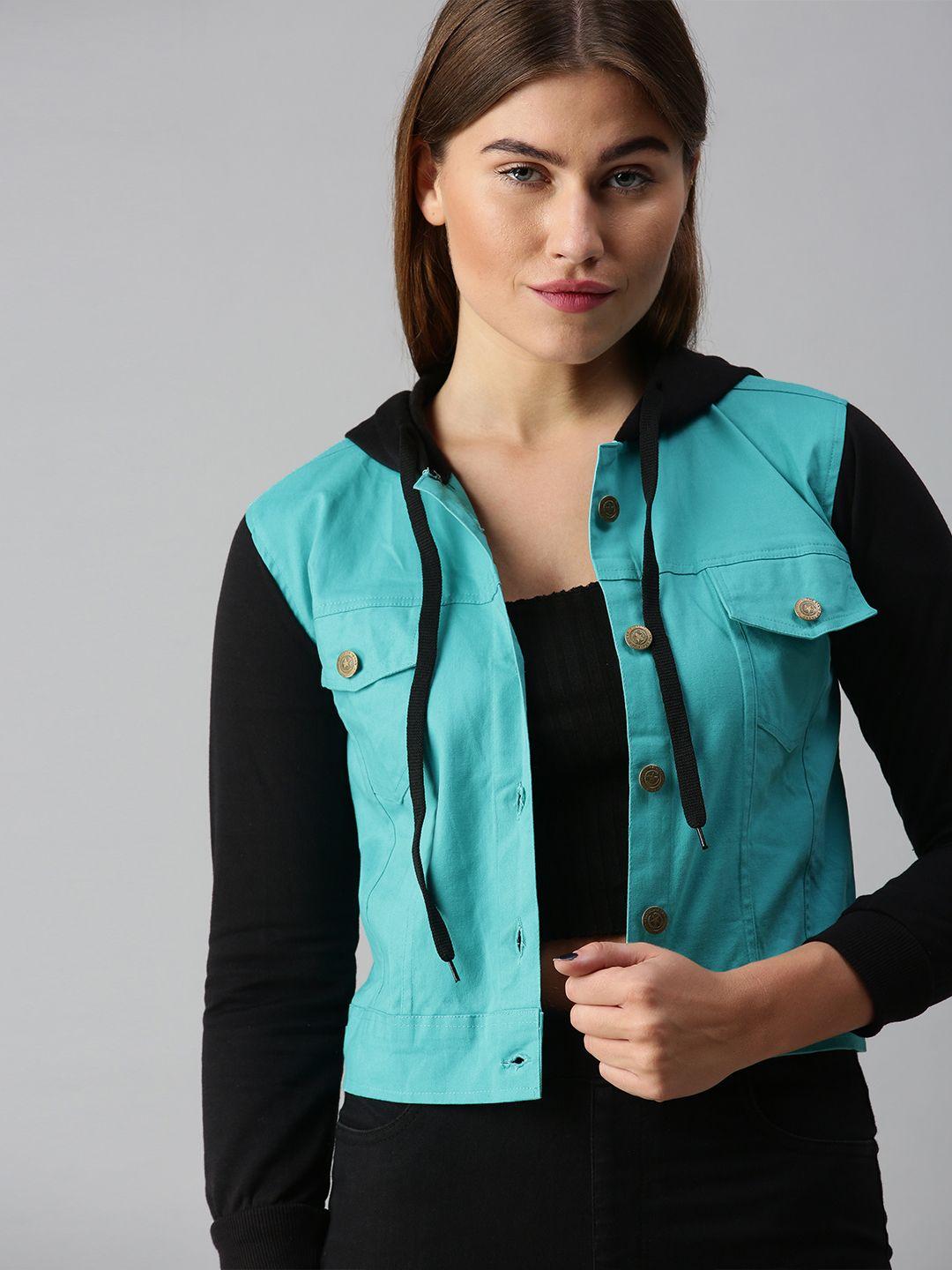 voxati women turquoise blue solidtailored jacket