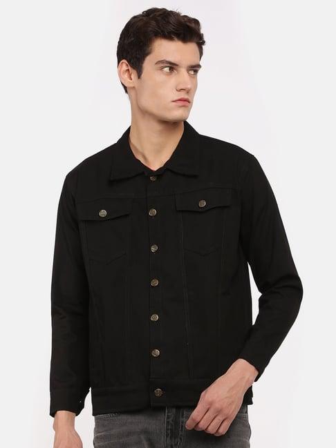 voxati black full sleeves shirt collar denim jacket