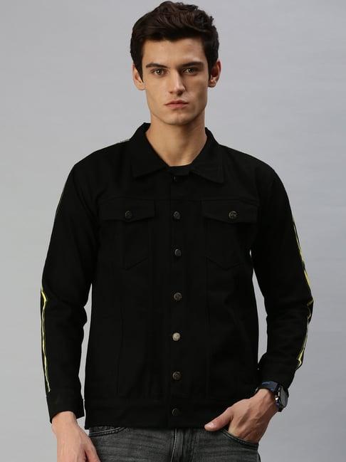 voxati black full sleeves shirt collar denim jacket