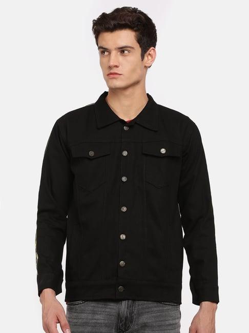 voxati black full sleeves shirt collar denim jacket