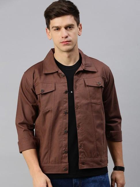 voxati brown regular fit shirt collar denim jacket