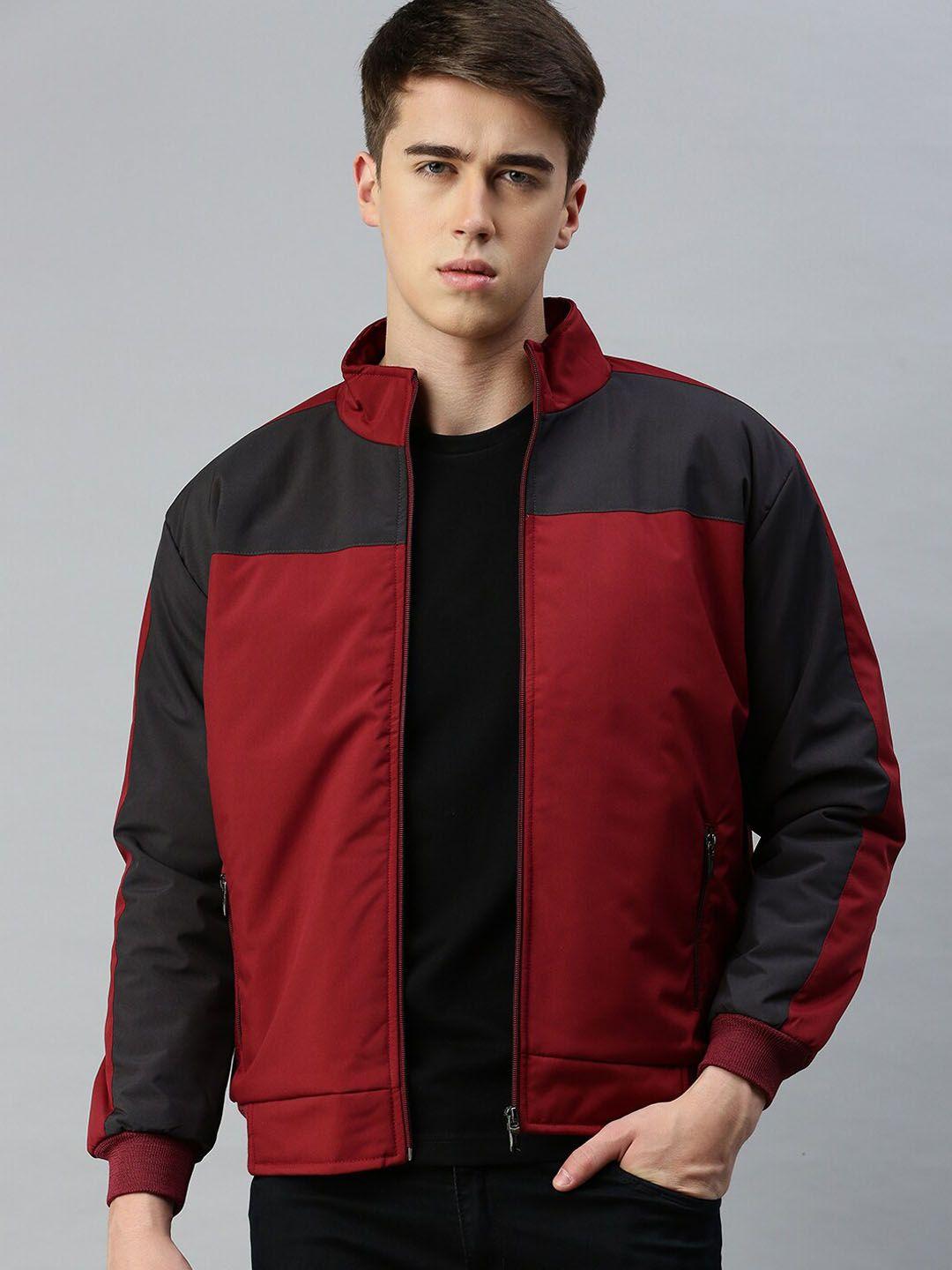 voxati colourblocked mock collar bomber jacket