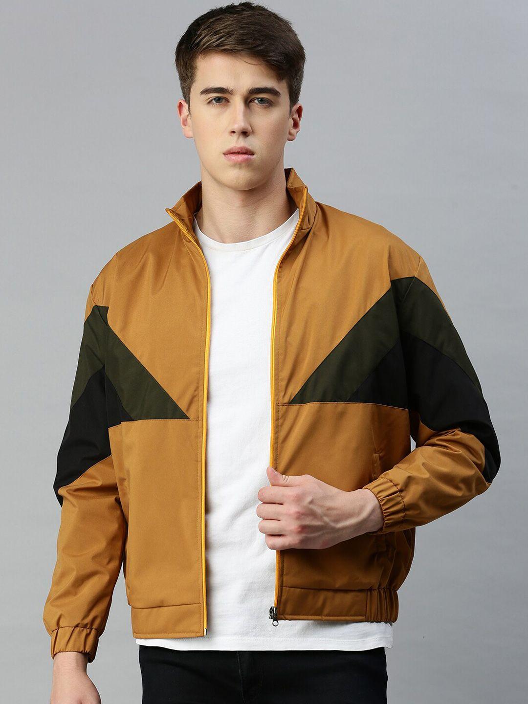 voxati colourblocked mock collar bomber jacket