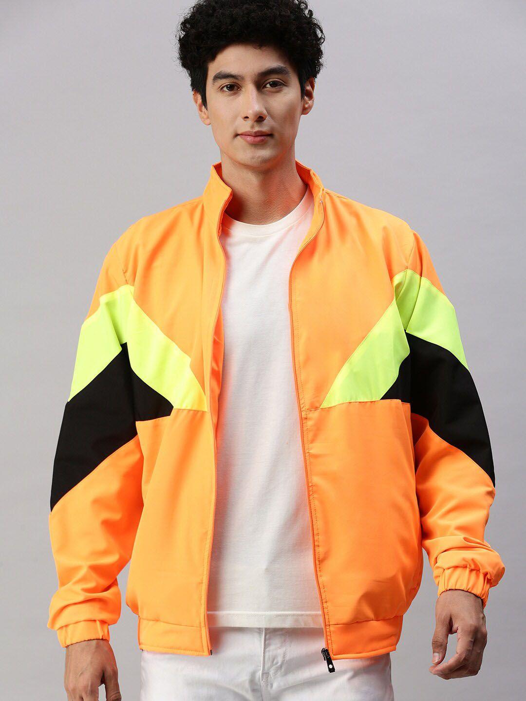 voxati colourblocked mock collar bomber jacket