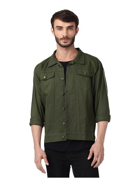 voxati green full sleeves shirt collar denim jacket