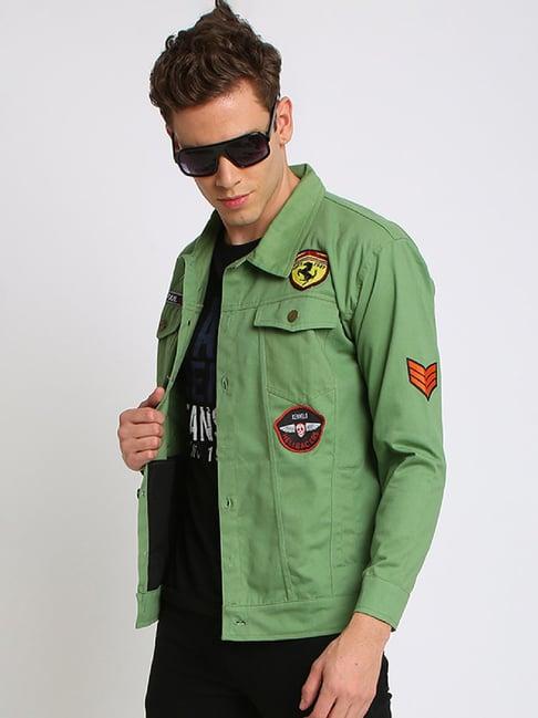 voxati green full sleeves shirt collar denim jacket