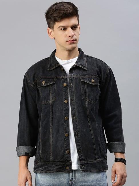 voxati grey regular fit shirt collar denim jacket