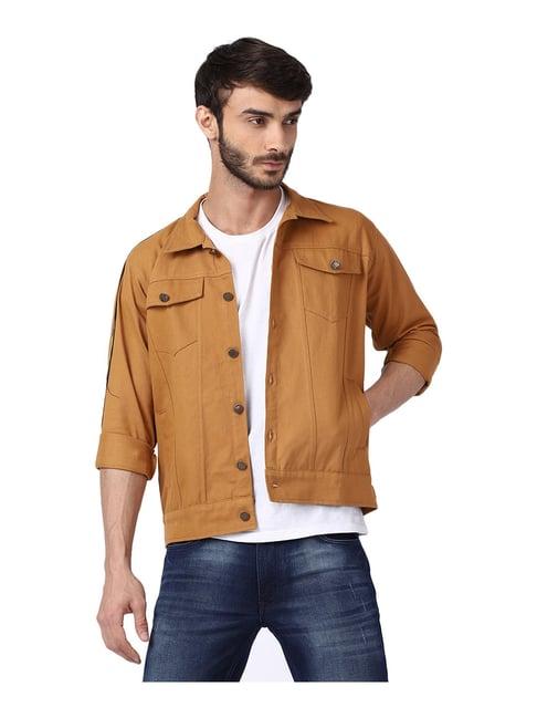 voxati khaki full sleeves shirt collar denim jacket