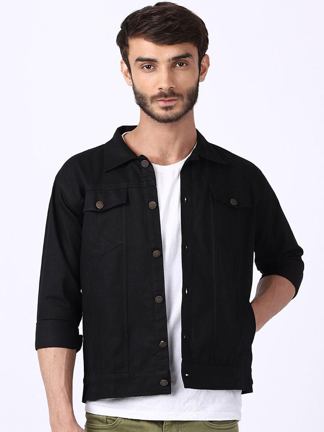 voxati men black xiketic washed checked crop denim jacket